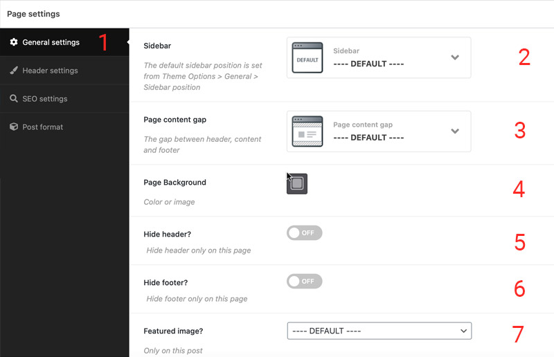 Page general settings Page general settings