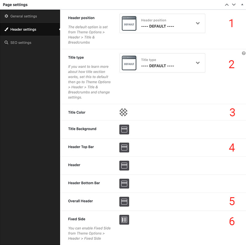 Page header settings Page header settings