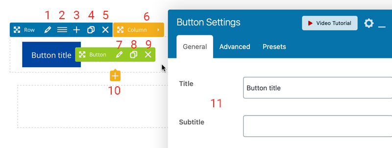 Row column element edit icons Row column element edit icons