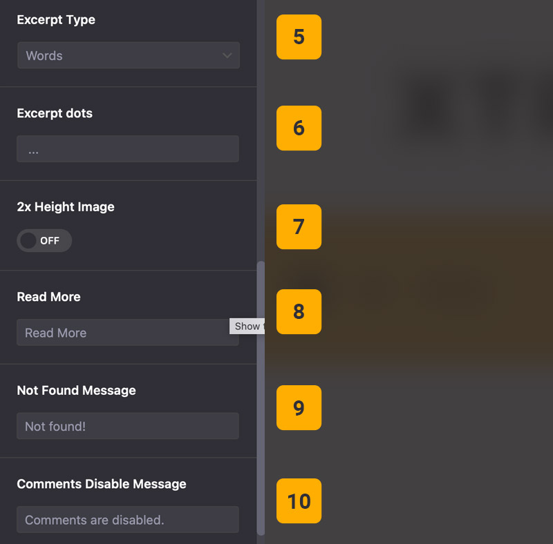 Theme options blog posts settings Theme options blog posts settings