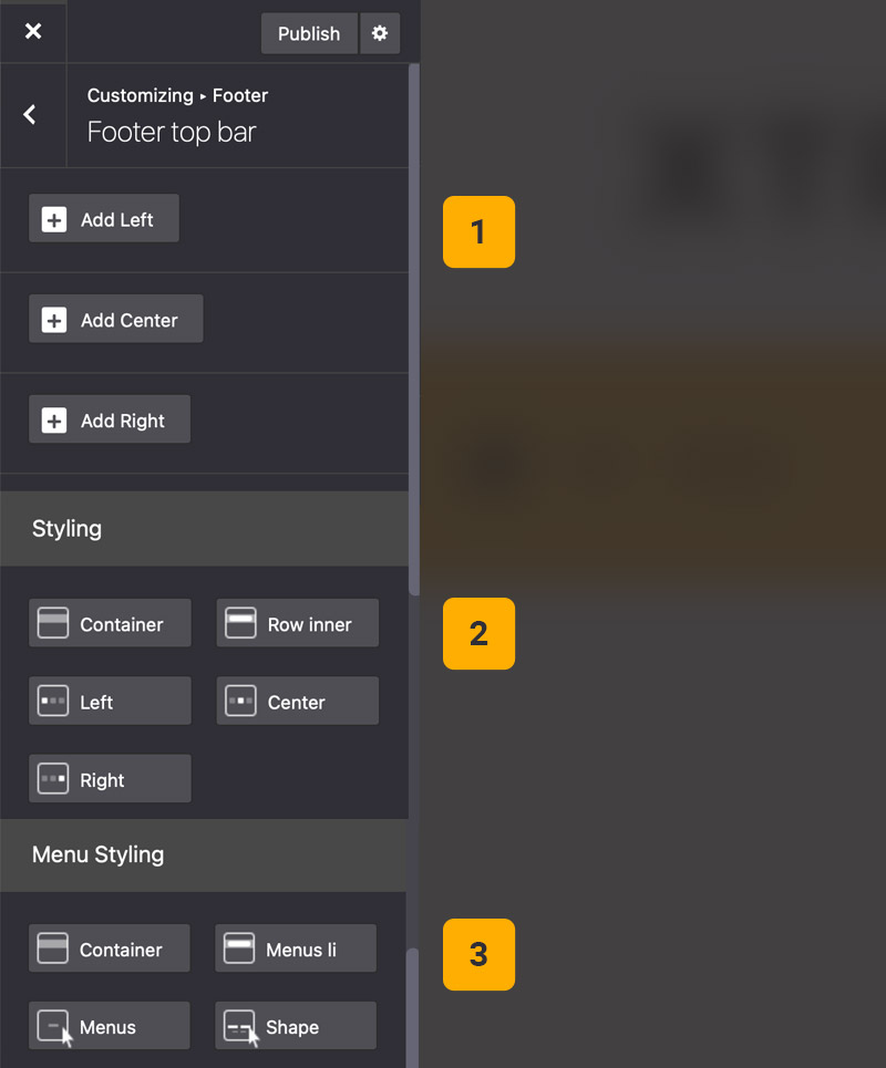 Theme options footer top bar Theme options footer top bar