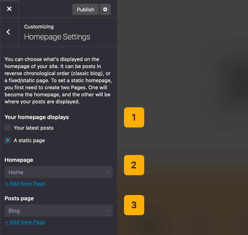 Theme options homepage settings Theme options homepage settings