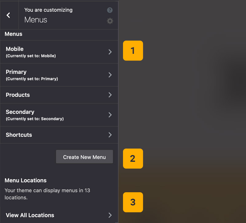 Theme options menus Theme options menus