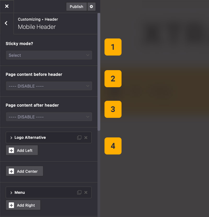 Theme options mobile header Theme options mobile header
