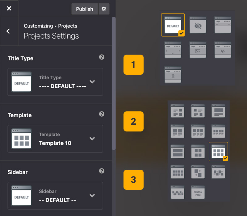 Theme options portfolio settings Theme options portfolio settings