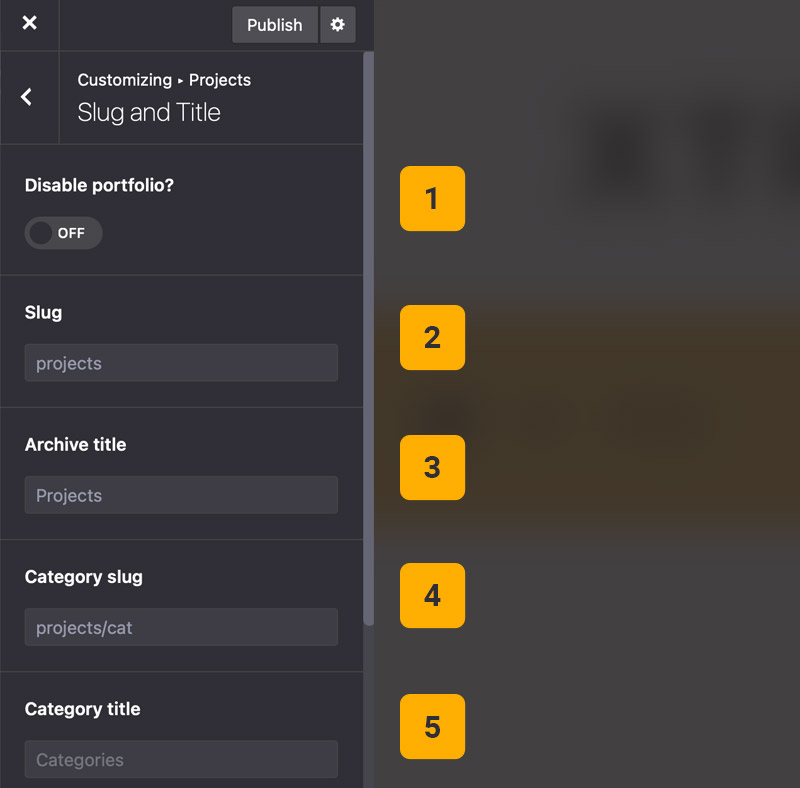 Theme options portfolio slug title Theme options portfolio slug title