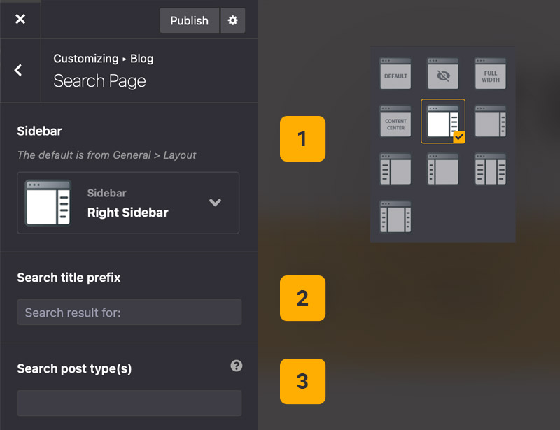 Theme options search settings Theme options search settings