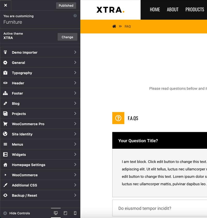Theme options sections panels Theme options sections panels
