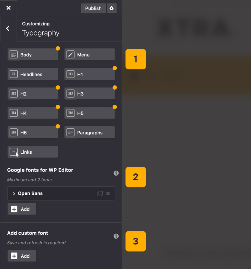Theme options typography Theme options typography