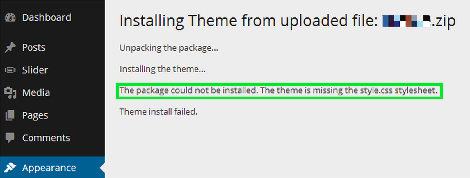 Missing style.css stylesheet Missing style.css stylesheet