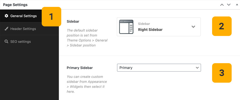 Page sidebar settings Page sidebar settings
