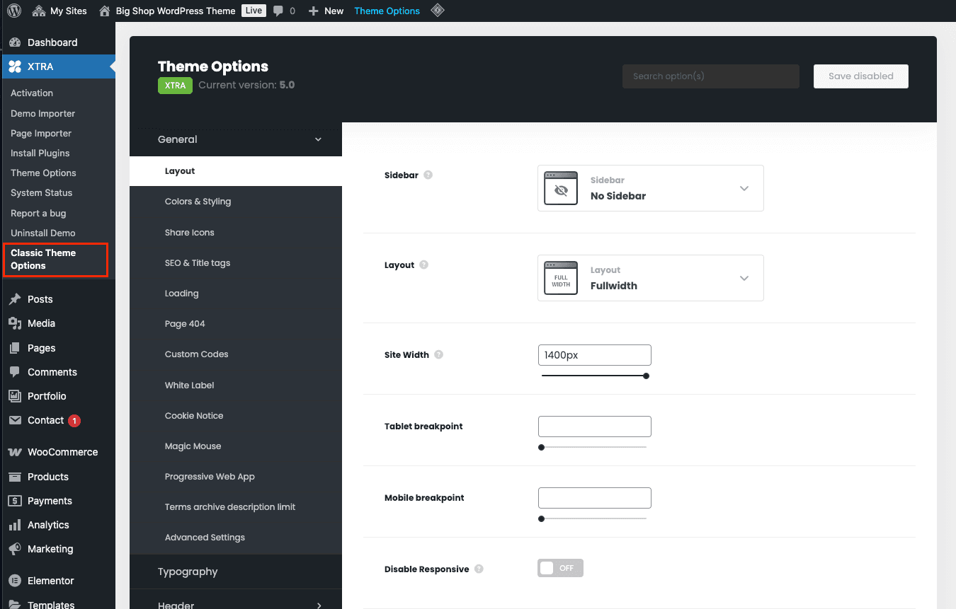 Classic theme options Classic theme options
