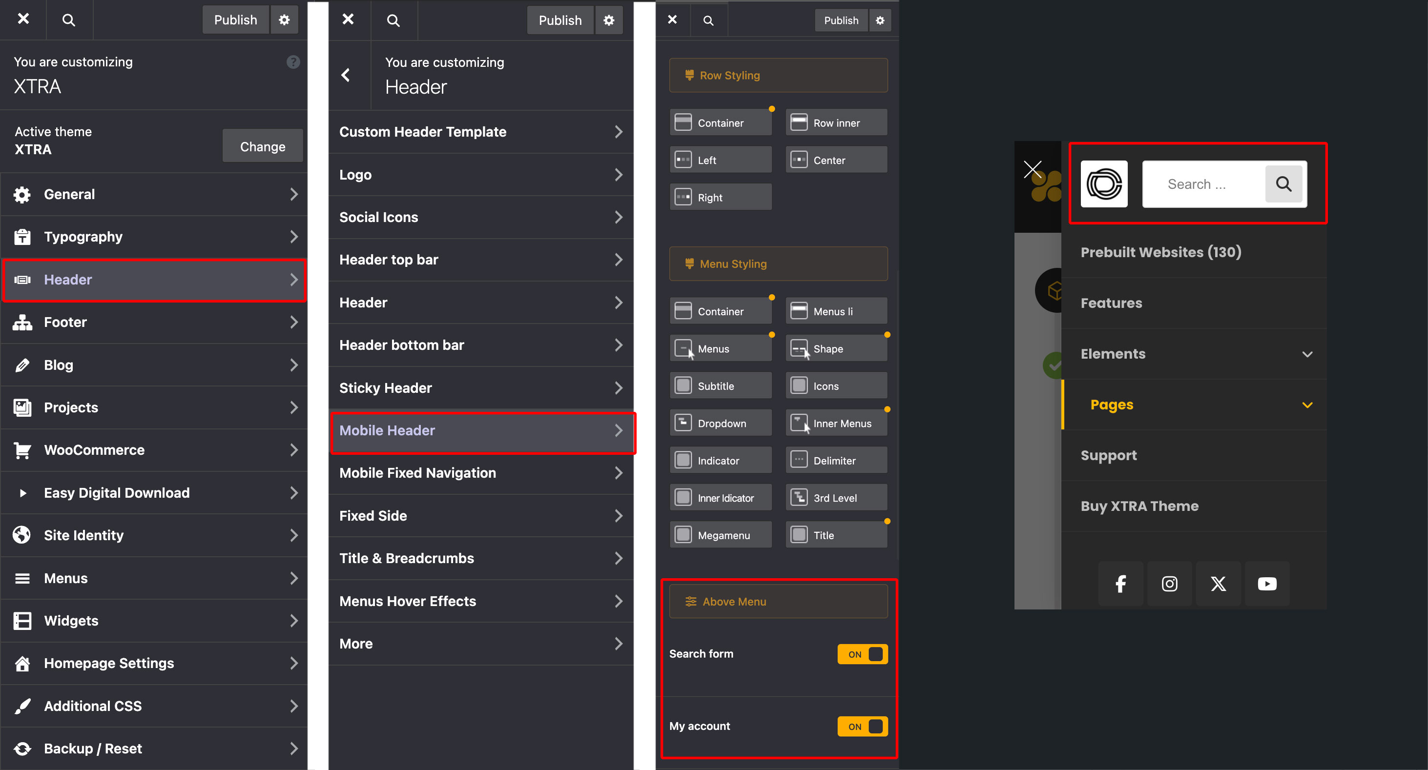 Mobil menu header Mobil menu header