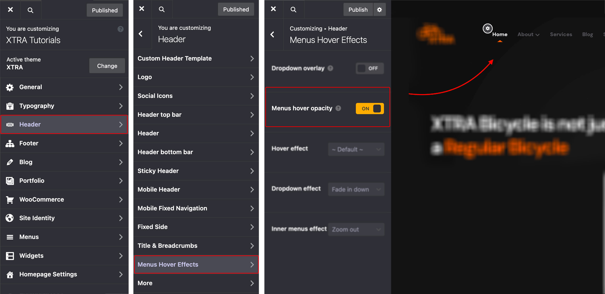 Menu hover opacity Menu hover opacity